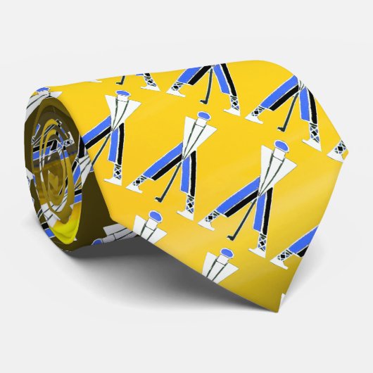 様式化されたホワイトイエローブルーゴルファー，ゴルフプレーヤー ネクタイ (ロール)