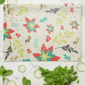 様式化されたポインセチア葉の花と果実 キッチンタオル (折り畳み)