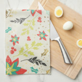 様式化されたポインセチア葉の花と果実 キッチンタオル (四つ折り)