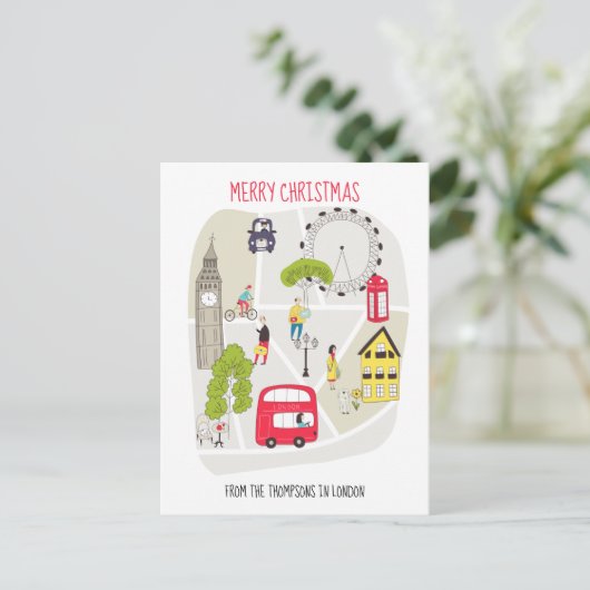 様式化されたマップメリークリスマスの名前ロンドンから シーズンポストカード (スタンド正面)