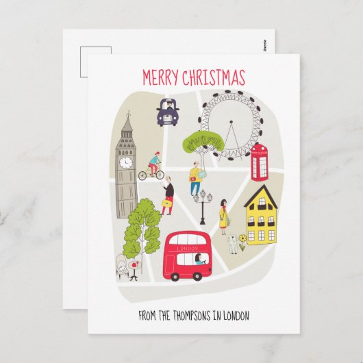 様式化されたマップメリークリスマスの名前ロンドンから シーズンポストカード (正面/裏面)