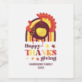 様式化された七面鳥のグルービーレインボーハッピーサンクスギビング ワインラベル (シングルラベル)