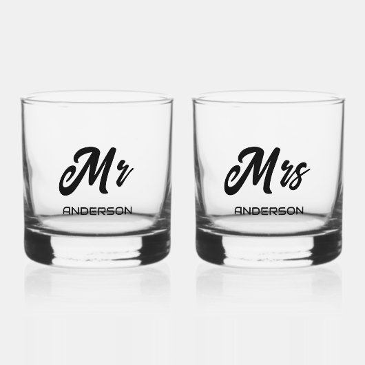 様式化された名前の新郎新婦ガラス ウイスキーグラス (正面)