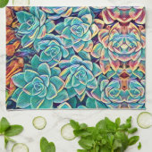 様式化された多肉植物の水彩 キッチンタオル (折り畳み)