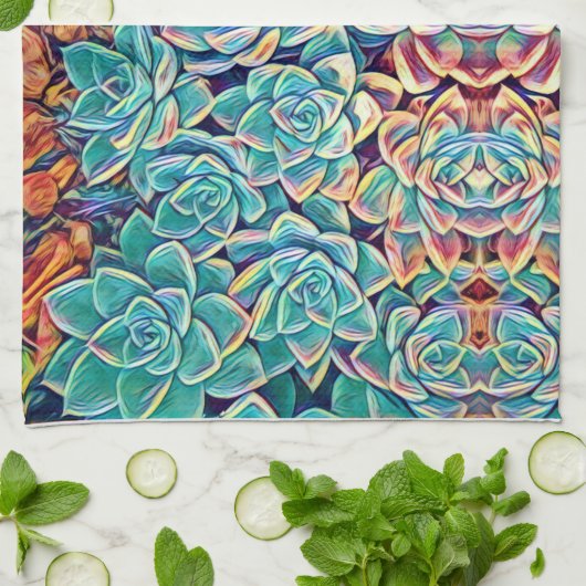 様式化された多肉植物の水彩 キッチンタオル (折り畳み)