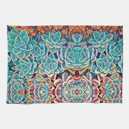 様式化された多肉植物の水彩 キッチンタオル (横)