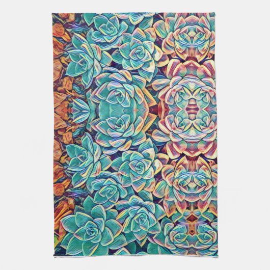 様式化された多肉植物の水彩 キッチンタオル (縦)