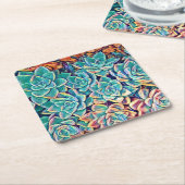 様式化された多肉類紙コースター スクエアペーパーコースター (アングル)