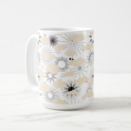 様式化された太陽の日食テクスチャタン雲 コーヒーマグカップ (正面左)