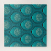 様式化された孔雀の羽ブルータイル ジグソーパズル (横)