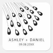 様式化された孔雀の羽モダンのステッカー、メッセージカード スクエアシール (正面)