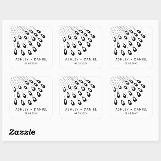 様式化された孔雀の羽モダンのステッカー、メッセージカード スクエアシール (シート)