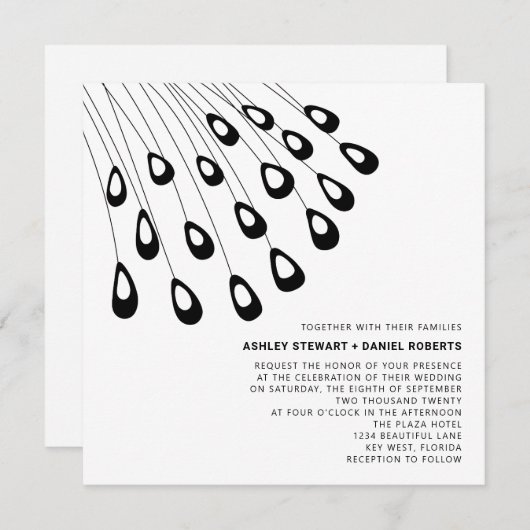 様式化された孔雀モダンの羽結婚の 招待状 (正面/裏面)