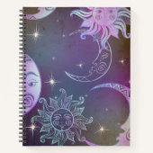 様式化された手描きの太陽の月の顔星の紫 ノートブック (正面)