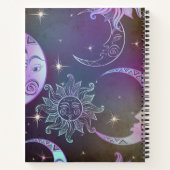 様式化された手描きの太陽の月の顔星の紫 ノートブック (裏面)
