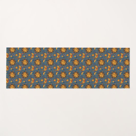 様式化された手描きボーホサンムーンスターズブルー ヨガマット (正面(横))