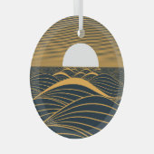 様式化された日月、暗い海のイラストレーション。 ガラスオーナメント (正面右)