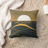 様式化された日月、暗い海のイラストレーション。 クッション (ブランケット)