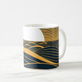 様式化された日月、暗い海のイラストレーション。 コーヒーマグカップ (正面右)