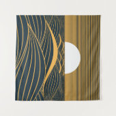 様式化された日月、暗い海のイラストレーション。 タペストリー (正面(横))