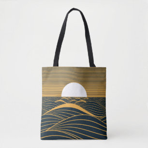 様式化された日月、暗い海のイラストレーション。 トートバッグ