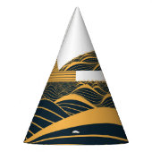 様式化された日月、暗い海のイラストレーション。 パーティーハット (左)