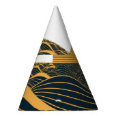 様式化された日月、暗い海のイラストレーション。 パーティーハット (右)