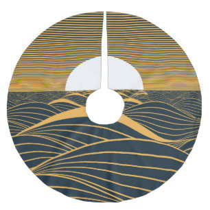 様式化された日月、暗い海のイラストレーション。 ブラッシュドポリエステルツリースカート