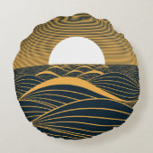 様式化された日月、暗い海のイラストレーション。 ラウンドクッション (裏面)