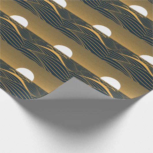 様式化された日月、暗い海のイラストレーション。 ラッピングペーパー (角)