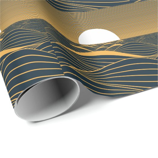 様式化された日月、暗い海のイラストレーション。 ラッピングペーパー (ロールコーナー)