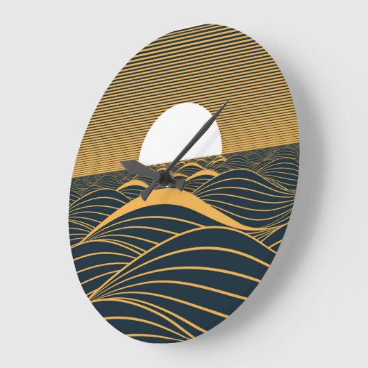 様式化された日月、暗い海のイラストレーション。 ラージ壁時計 (傾斜)