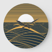 様式化された日月、暗い海のイラストレーション。 ラージ壁時計 (正面)