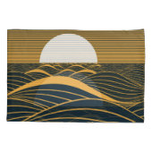 様式化された日月、暗い海のイラストレーション。 枕カバー (裏面)