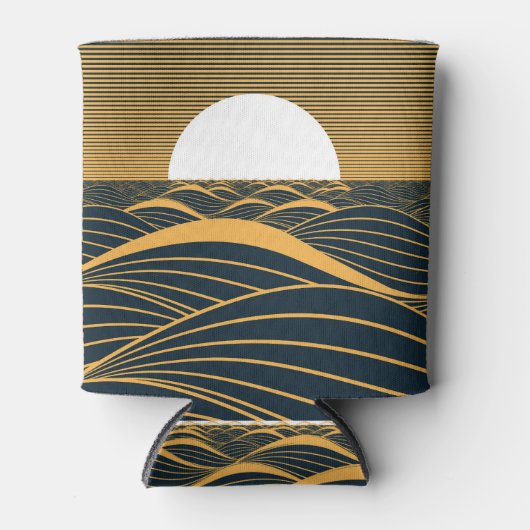 様式化された日月、暗い海のイラストレーション。 缶クーラー (正面)