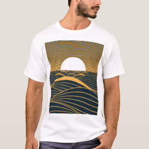 様式化された日月、暗い海のイラストレーション。 Tシャツ