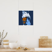 様式化された昆虫(昆虫)オオカバマダラ、モナークバタフライオレンジ&ブルー ポスター (キッチン)