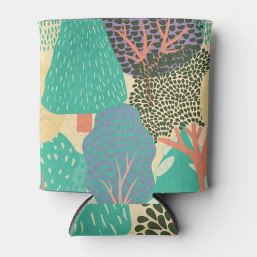 様式化された木:森の明るいパターン 缶クーラー (正面)