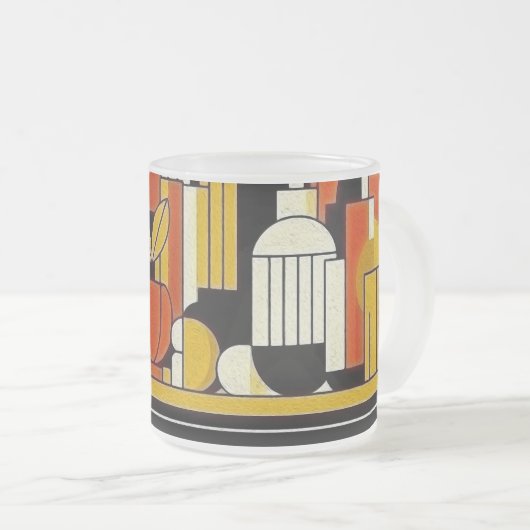 様式化された果実とボトル フロストグラスマグカップ (正面右)