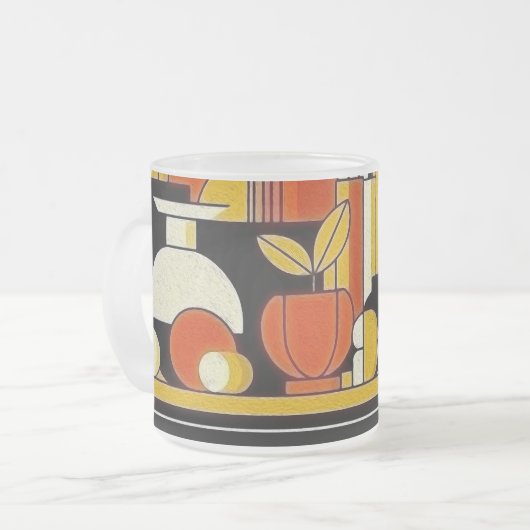 様式化された果実とボトル フロストグラスマグカップ (正面左)