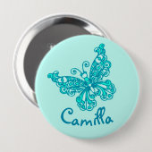 様式化された水の蝶芸術の名前ボタン 缶バッジ (正面&裏面)