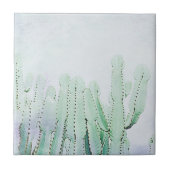 様式化された淡い色のグリーンサボテンの植物のパターン タイル (正面)
