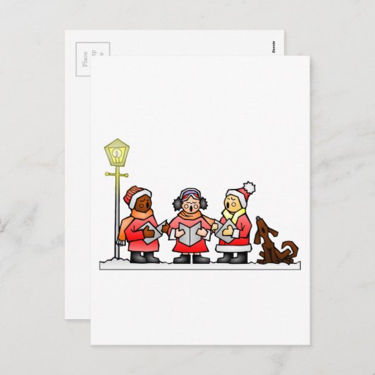 様式化された漫画クリスマスカロリング シーズンポストカード (正面/裏面)