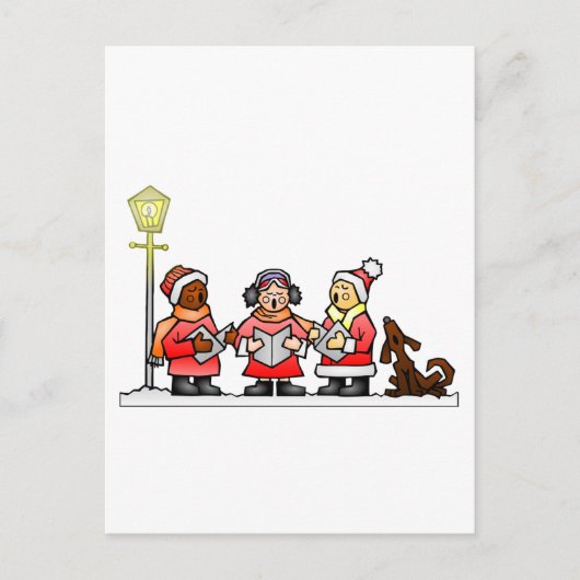 様式化された漫画クリスマスカロリング シーズンポストカード (正面)