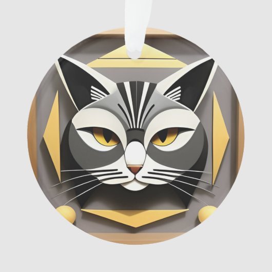 様式化された猫の抽象デザイン オーナメント (正面)
