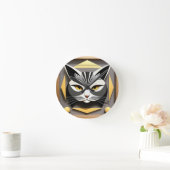 様式化された猫の抽象デザイン ラウンド壁時計 (ホーム)