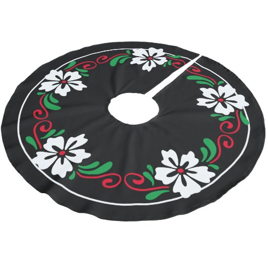 様式化された白ハイビスカスフラワークリスマスリース ブラッシュドポリエステルツリースカート (アングル)