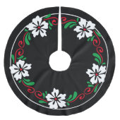 様式化された白ハイビスカスフラワークリスマスリース ブラッシュドポリエステルツリースカート (正面)