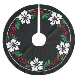 様式化された白ハイビスカスフラワークリスマスリース ブラッシュドポリエステルツリースカート