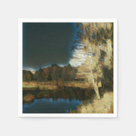 様式化された秋の国の風景の紙ナプキン スタンダードカクテルナプキン